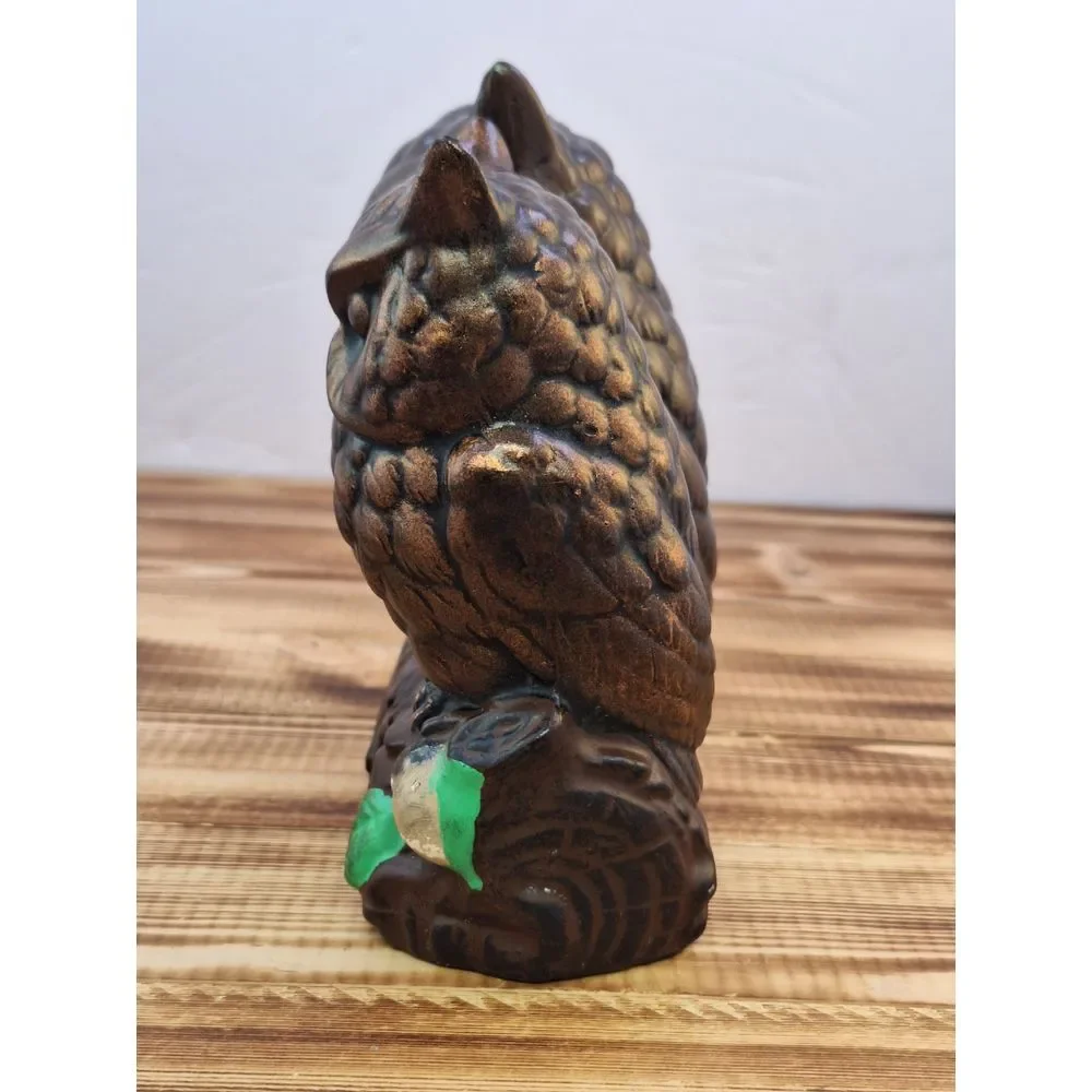 VTG Chalkware Painted Owls on Log Mid Century Japan  Woodland‎ Decor Lover Solid